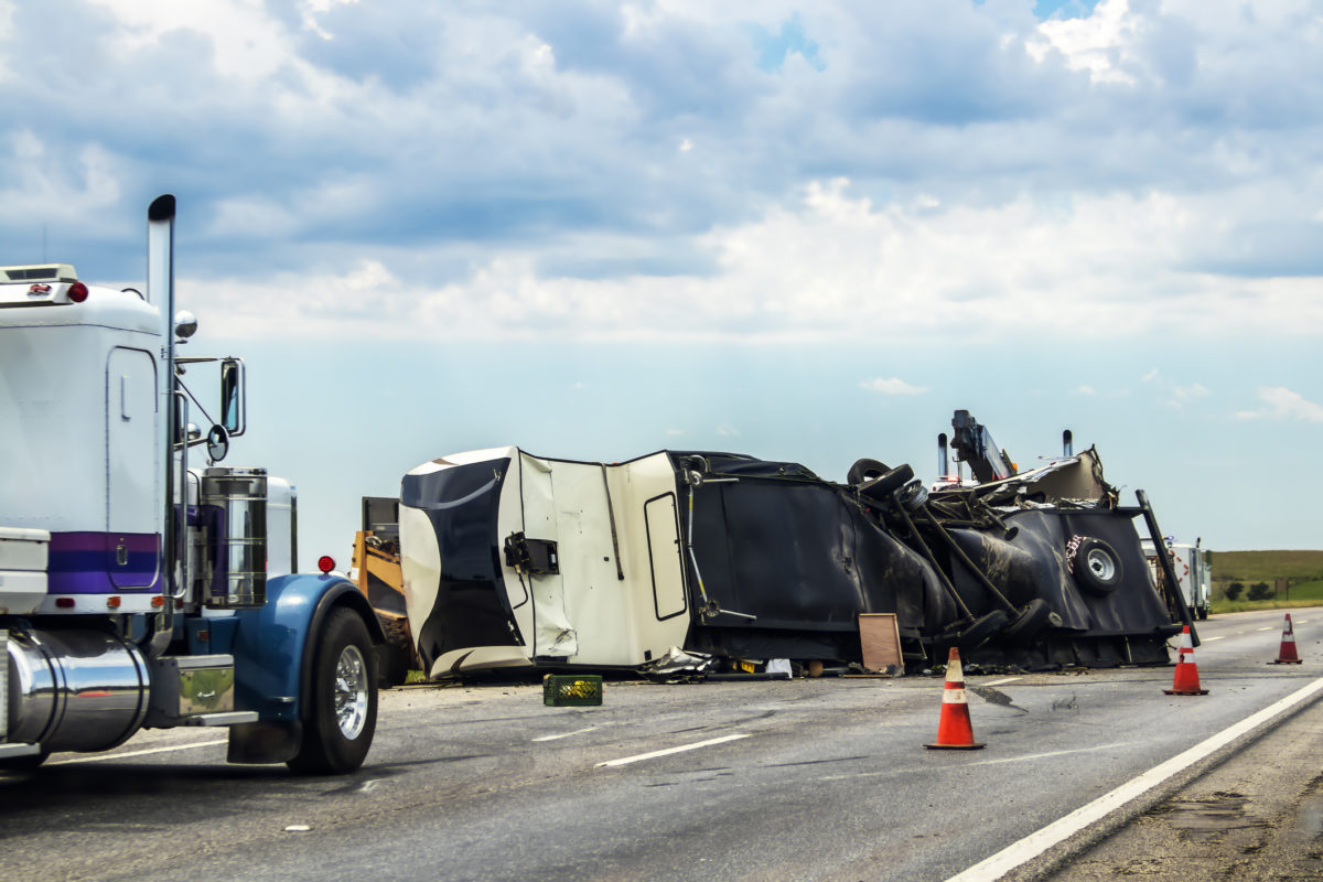 Fifth wheel RV overturned on highway