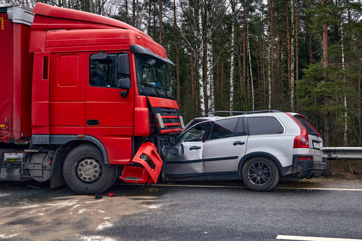 Car involved in a front underride accident with a semi-truck